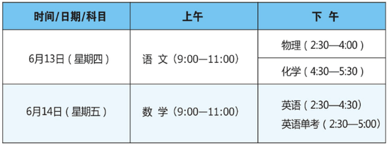 考试时间安排