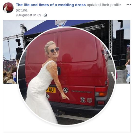 英国女子黎明穿着婚纱外出。图片来源：社交媒体截图。